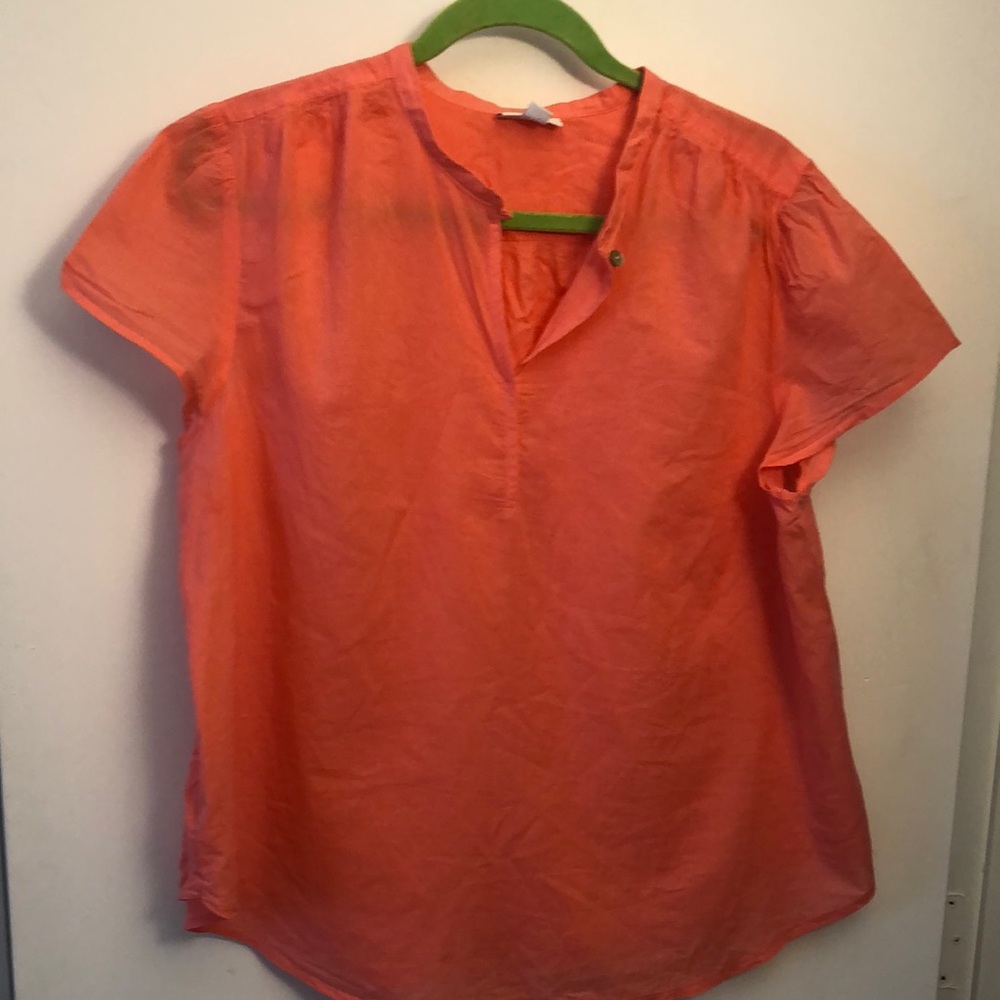 J. Jill Pink Blouse with Mandarin Collar and Cap Sleeves